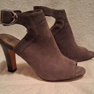 Johnston & Murphy Taupe Suede Peep-Toe Ankle Booties